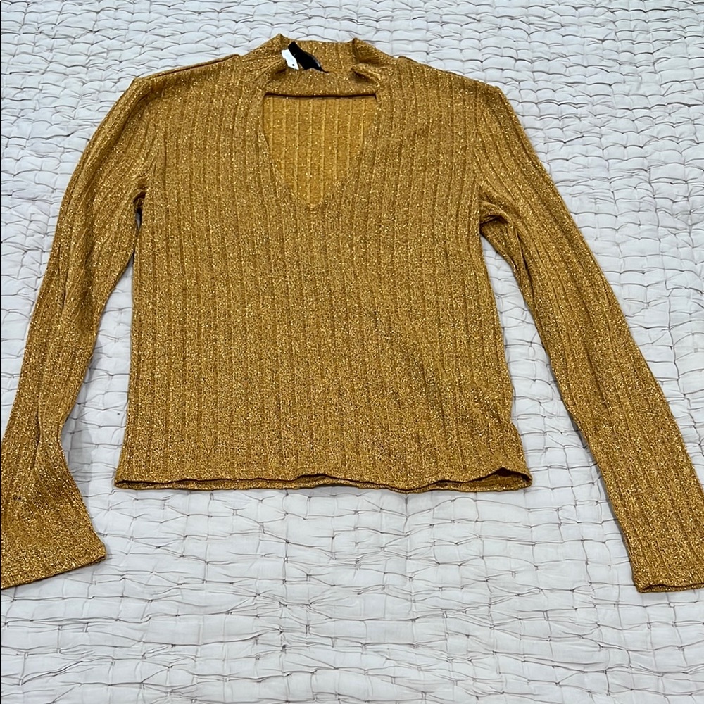 Gold Ribbed Knit Sweater